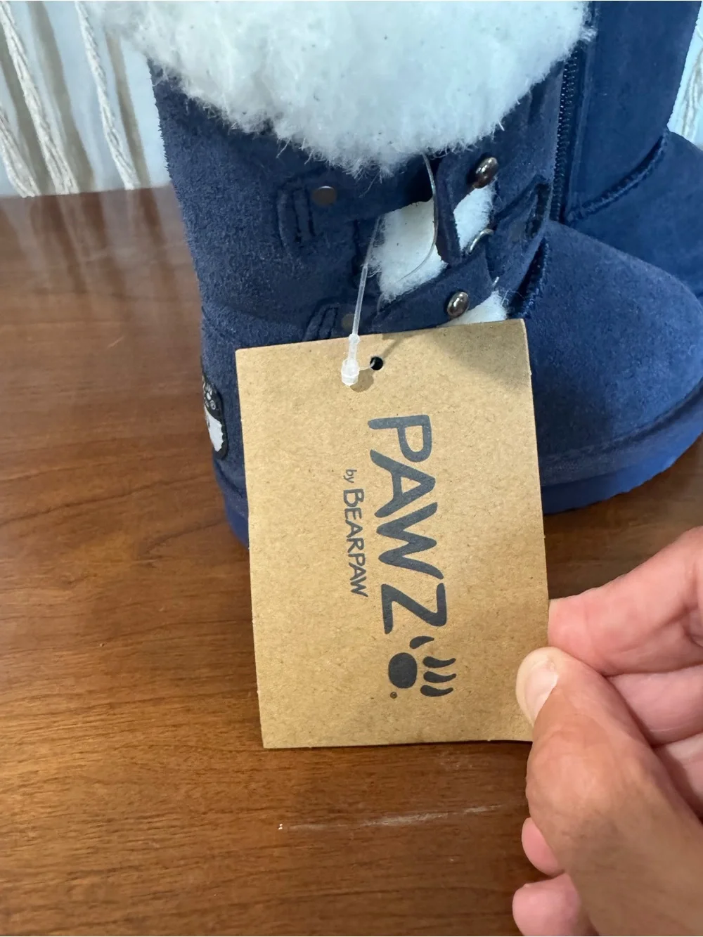 BearPaw Navy Kids Faux-Shearling Boot with White Trim
